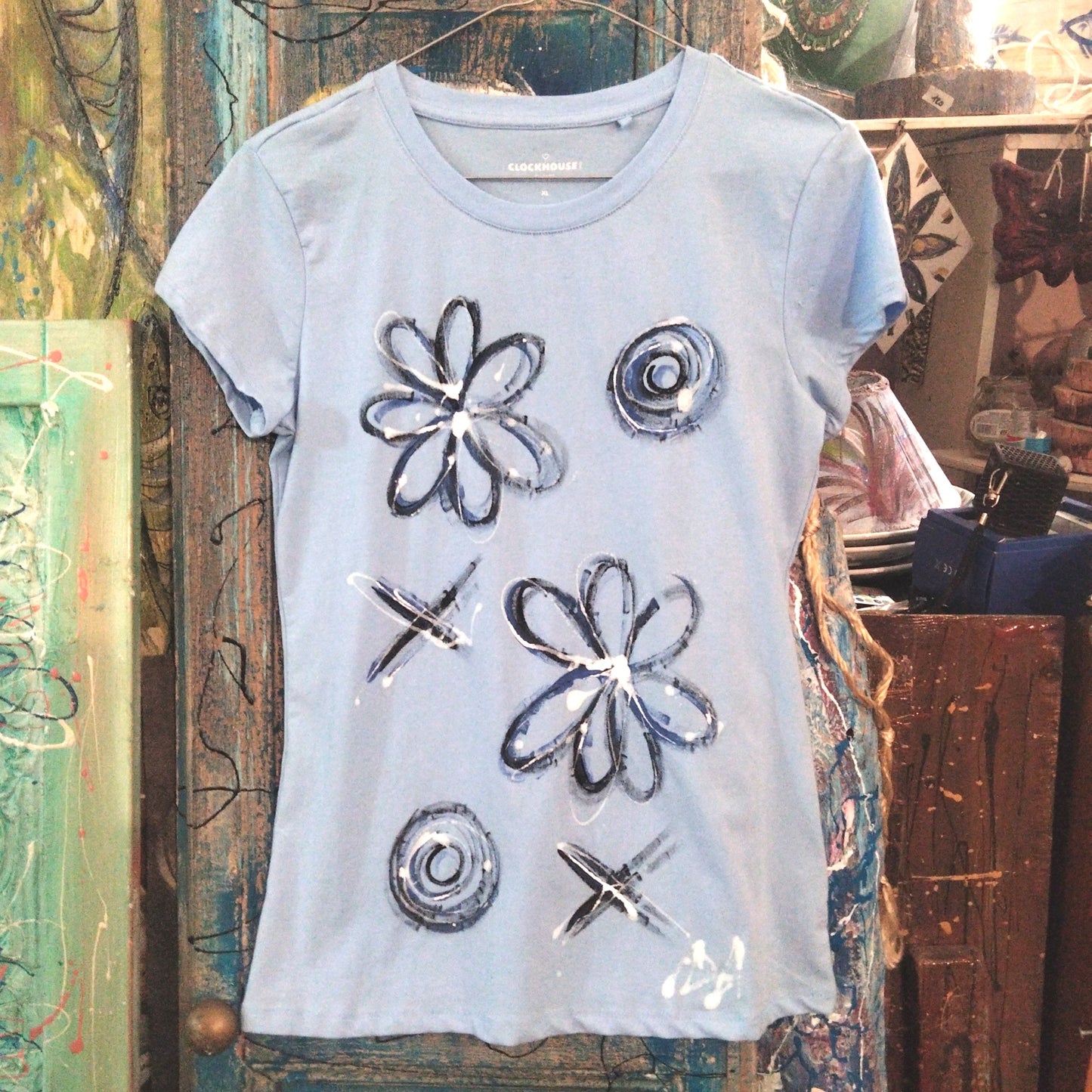 T shirt dipinta a mano tg xl flowers unique