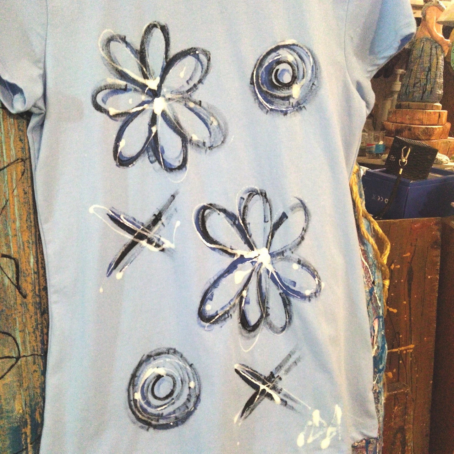 T shirt dipinta a mano tg xl flowers unique