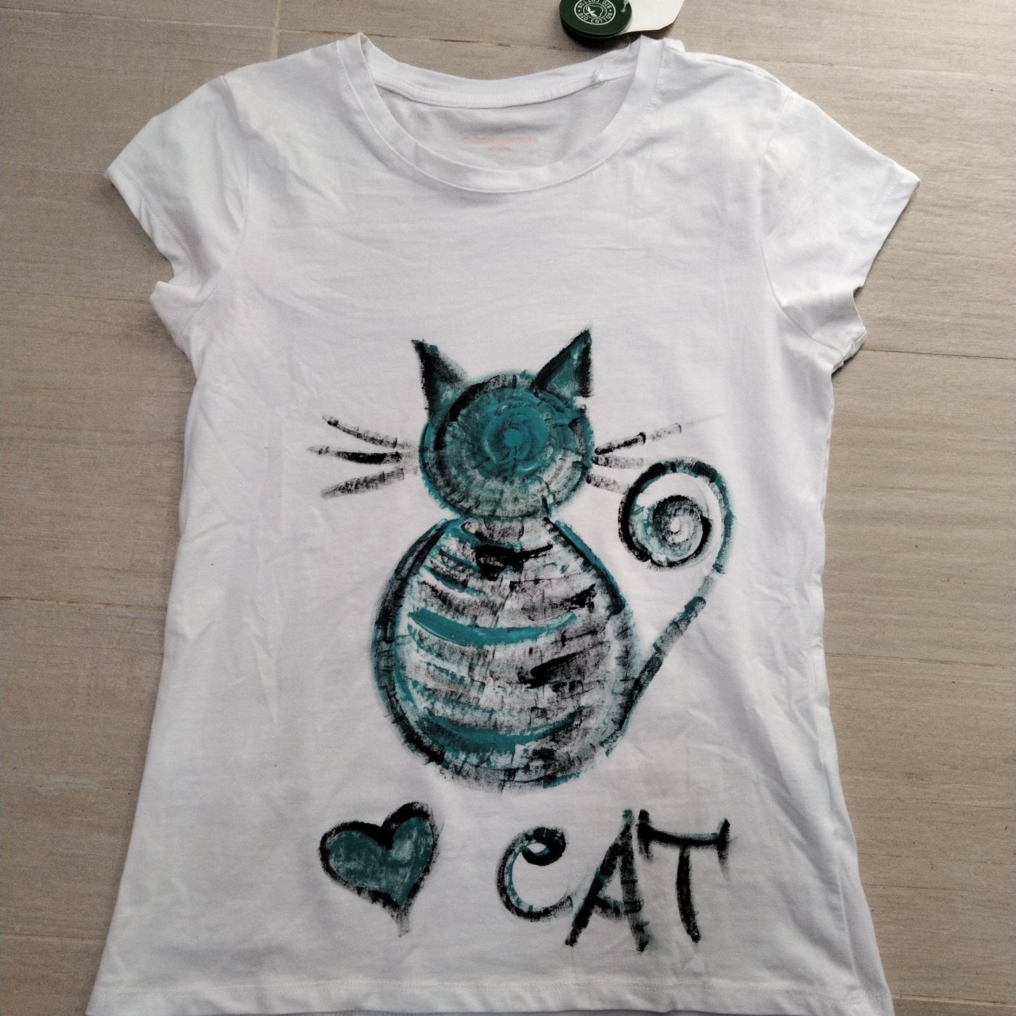 T shirt xl cotton cat dipinta a mano