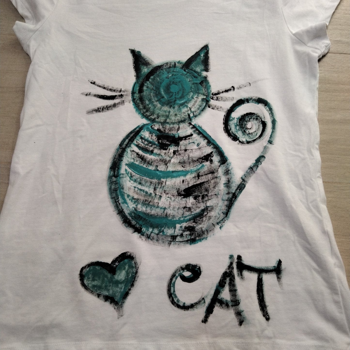 T shirt xl cotton cat dipinta a mano