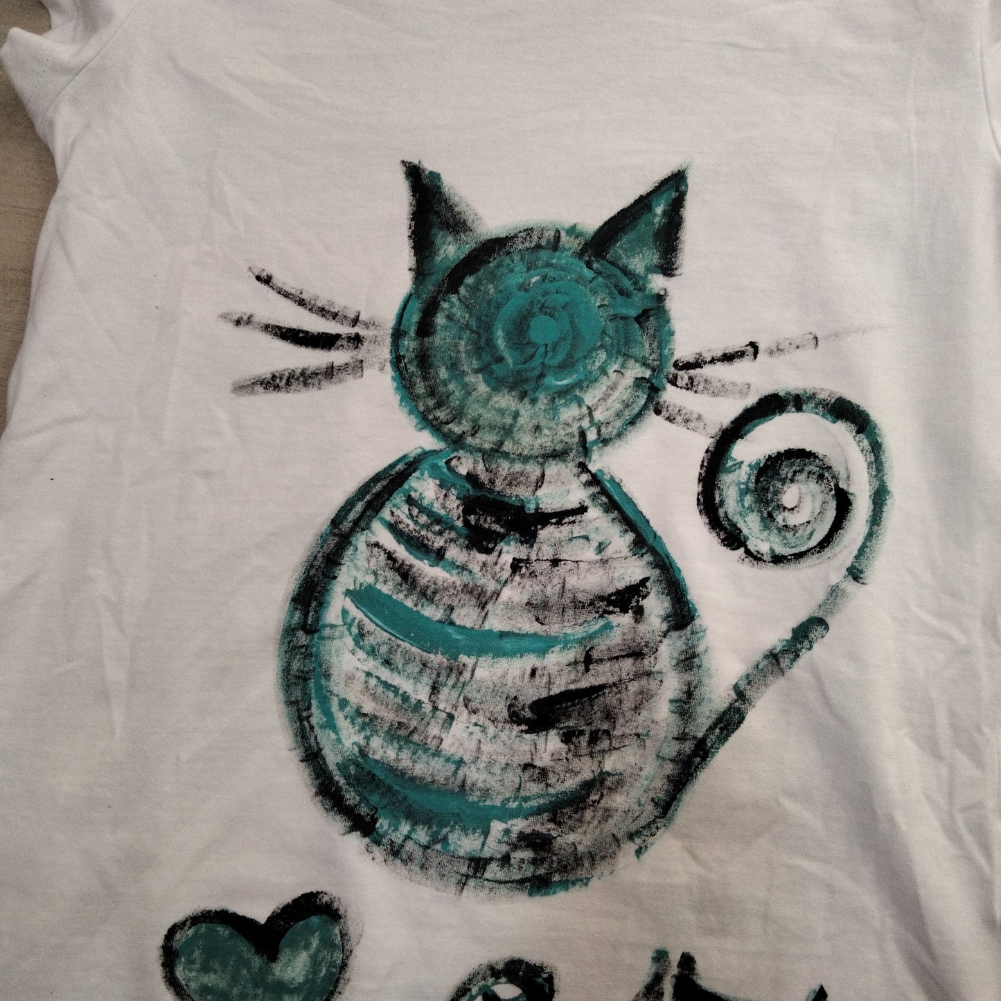 T shirt xl cotton cat dipinta a mano