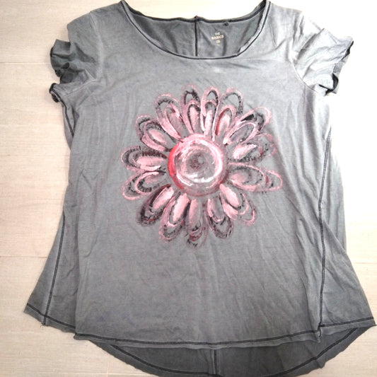 T shirt large cotton grey mandala art hand painted