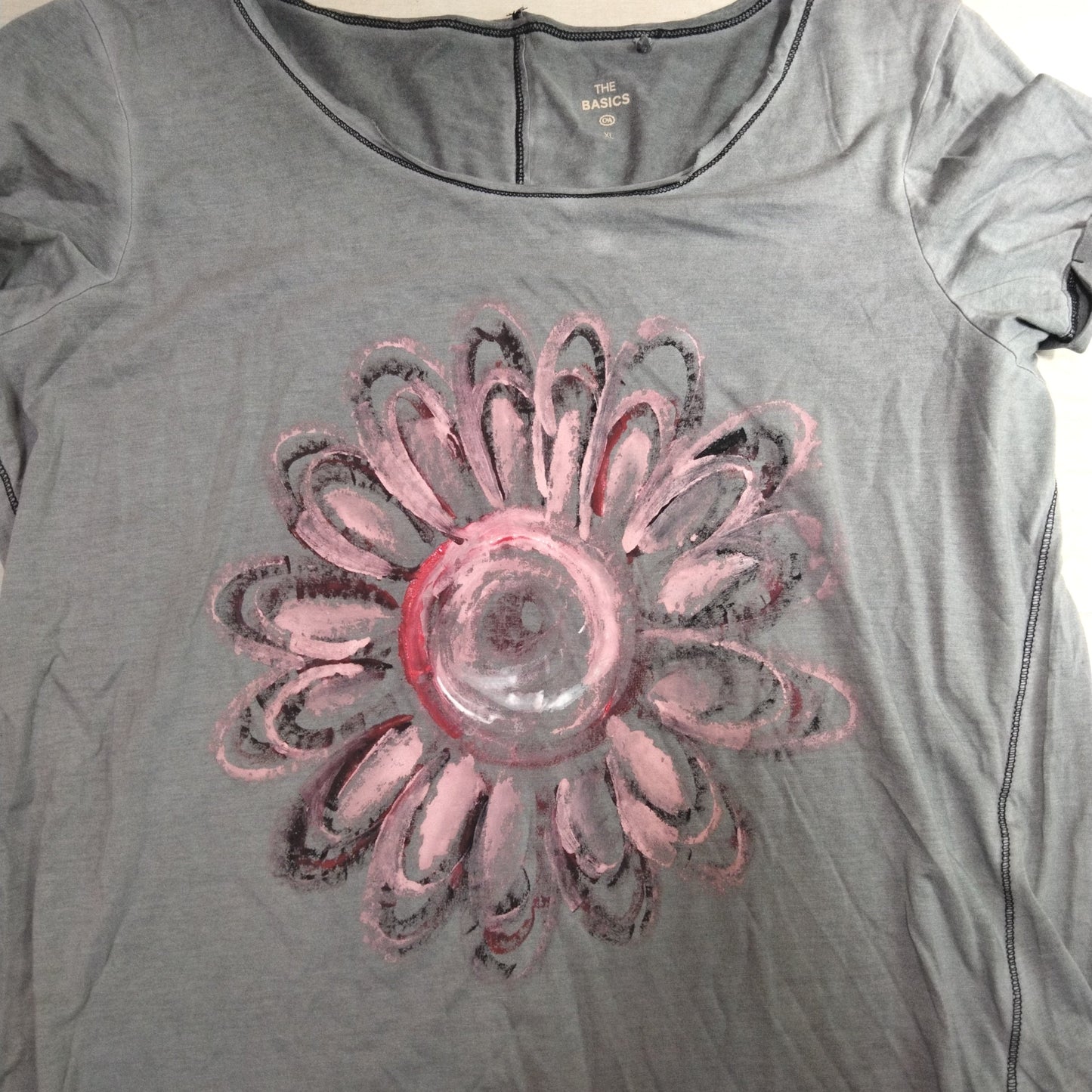 T shirt large cotton grey mandala art hand painted