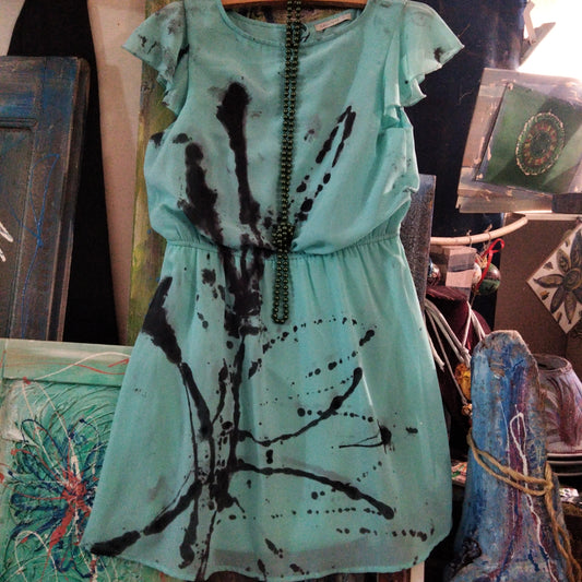 Dress vestito tg small green hand painted