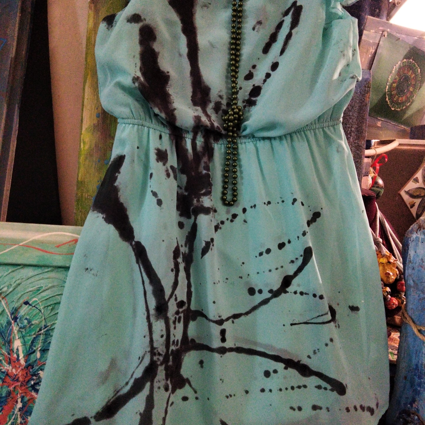 Dress vestito tg small green hand painted