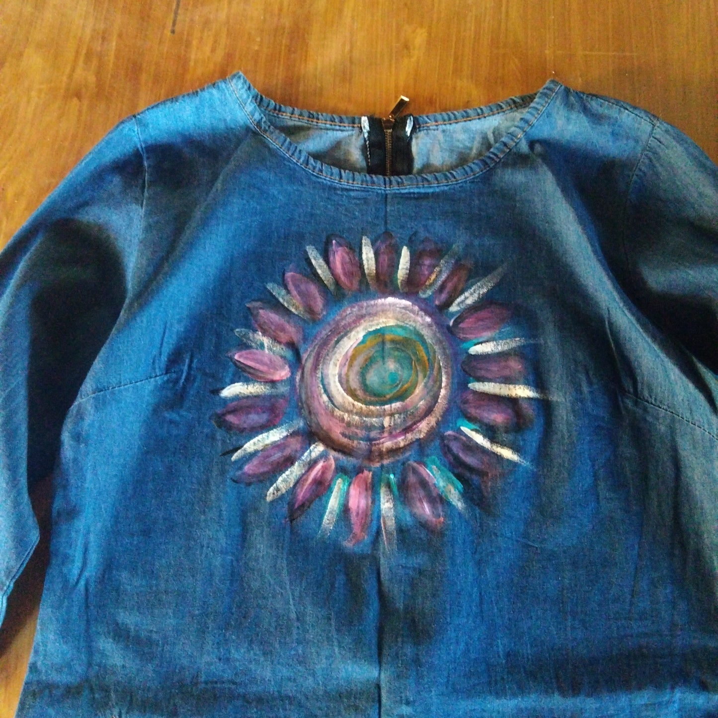 Jeans dress vestito mandala art dipinto a mano tg small