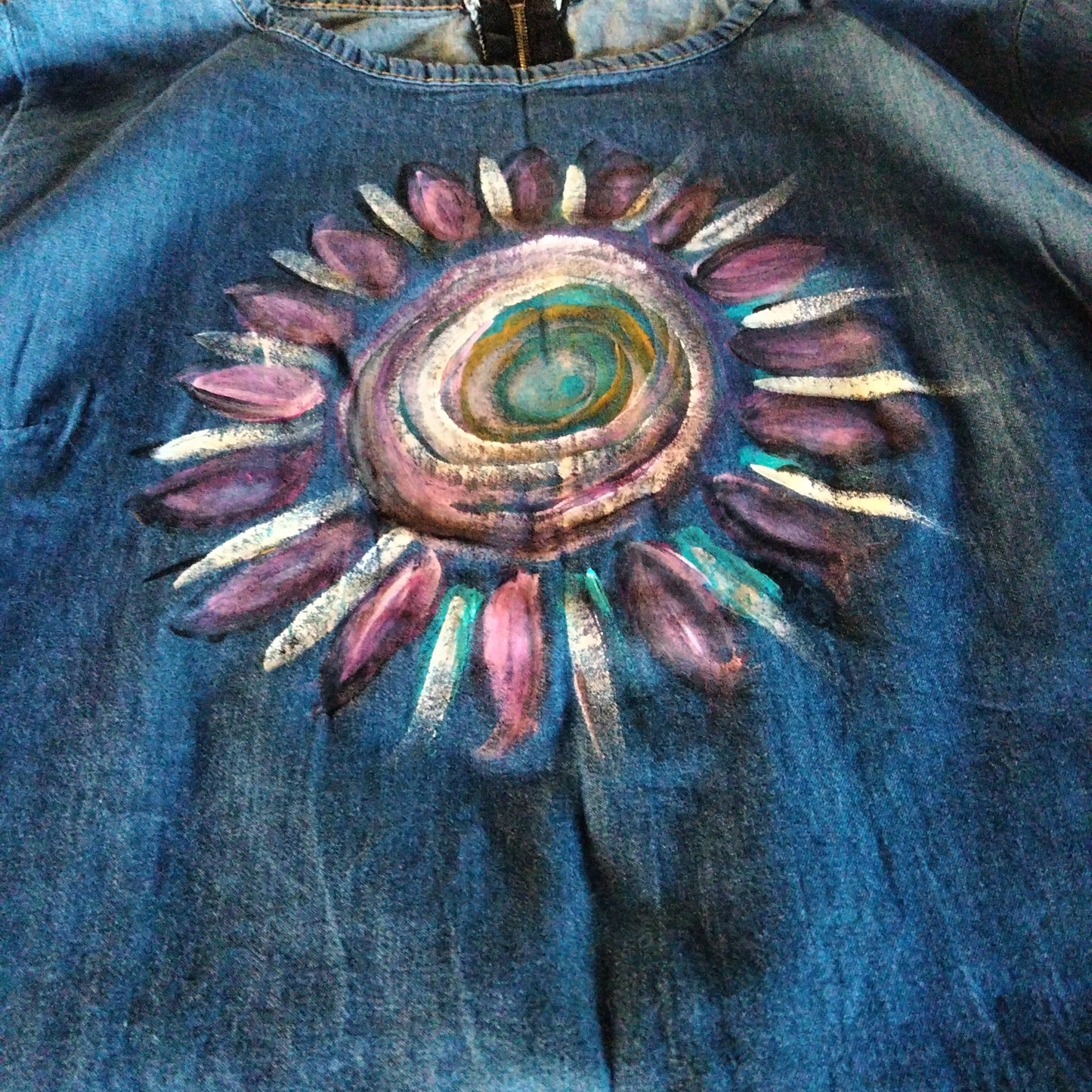 Jeans dress vestito mandala art dipinto a mano tg small