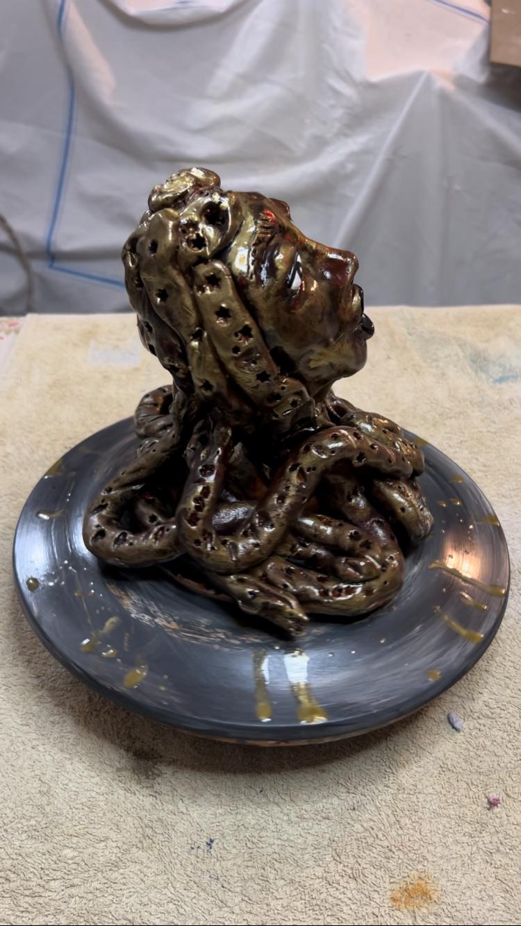 Lady bronze octopus scultura in argilla pezzo unico