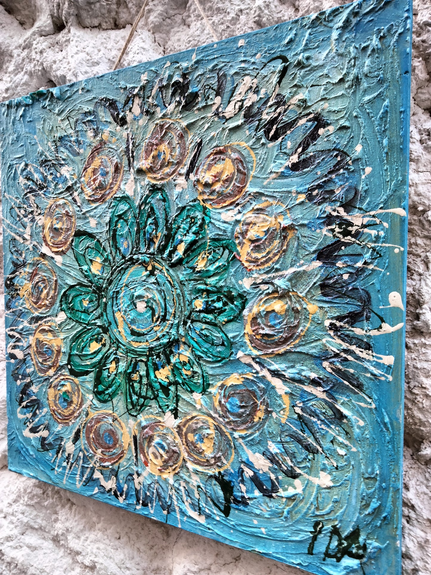 Mandala materico abstract painting on wood