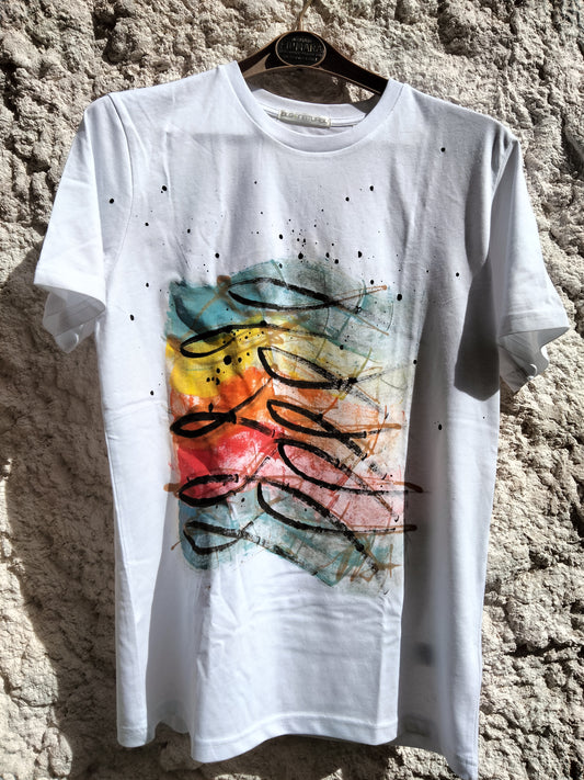 T shirt hand painted fishes tg medium