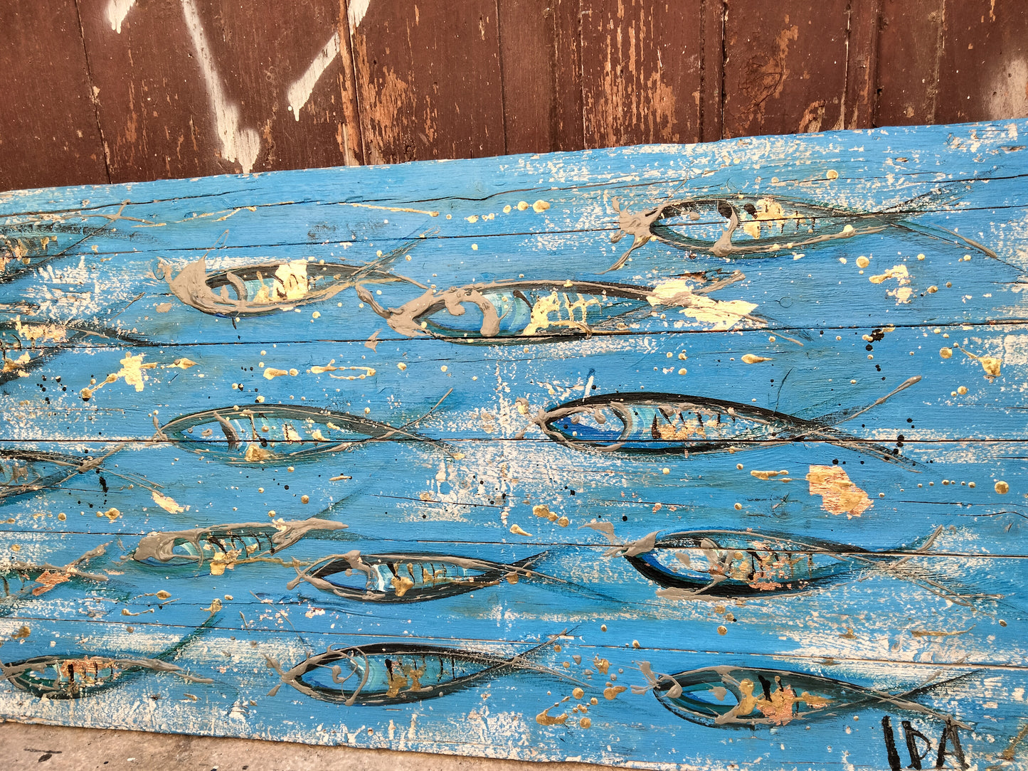 Fishes pannello sostenibile in legno tema marino foglia ora