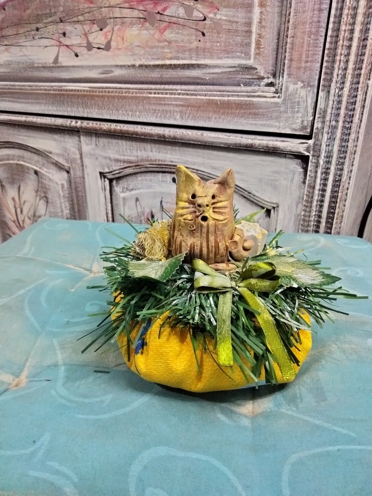 Bon bon gatto cat scultura argilla portafortuna gift regalo arte sostenibile